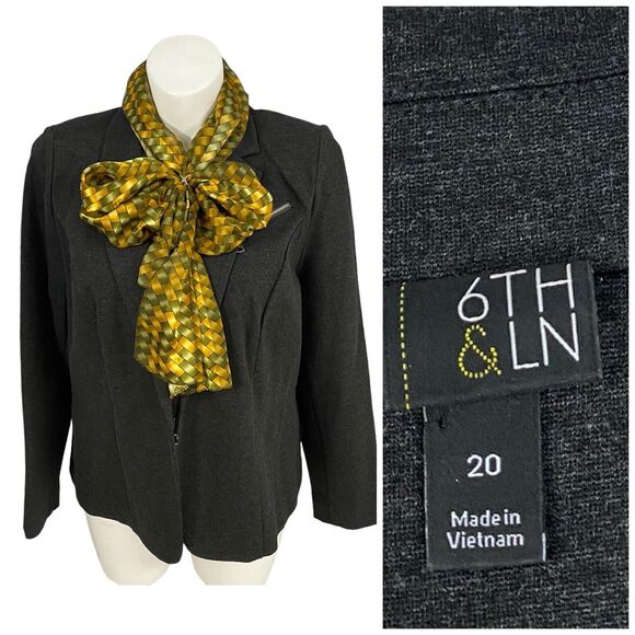 6th & Ln Blazer Womens Size 20 Gray Knit Basic Jacket Corpcore Office Boardroom - Picture 7 of 16